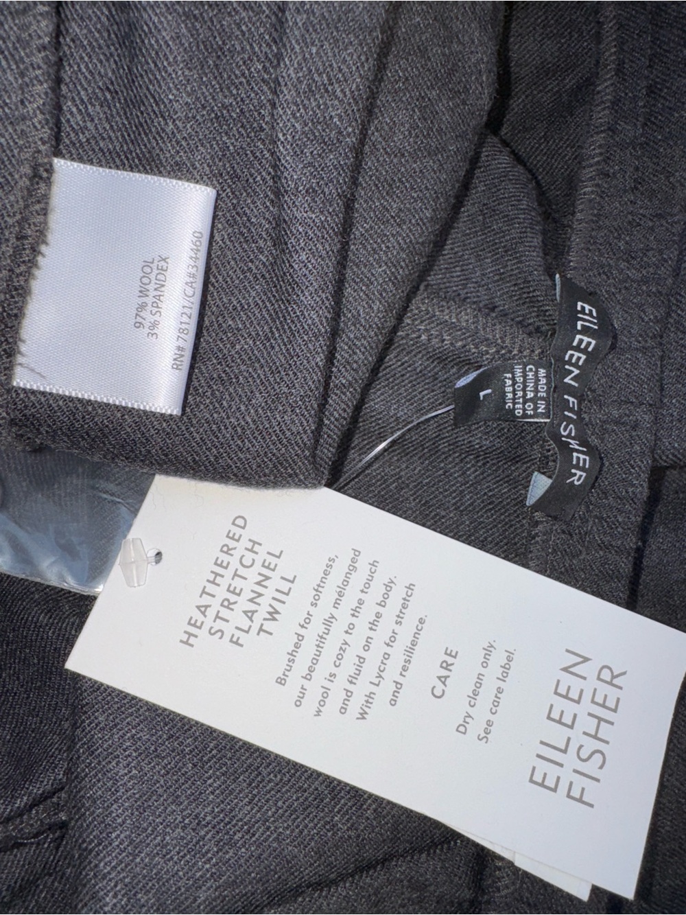 Eileen Fisher Wool Charcoal Slim Pant With Side Zipper Size Large - Picture 6 of 9